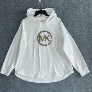 Michael Kors Women's Long Sleeves White Gold Logo Hoodie - Size XL  (Ret. $98)